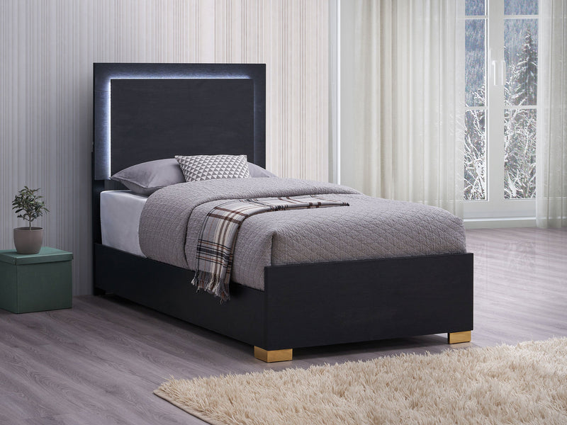 Marceline Wood  LED Panel Bed Black