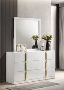 Ines 6-drawer Bedroom Dresser with Mirror Cabinet White High Gloss