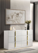 Ines 6-drawer Bedroom Dresser with Mirror Cabinet White High Gloss