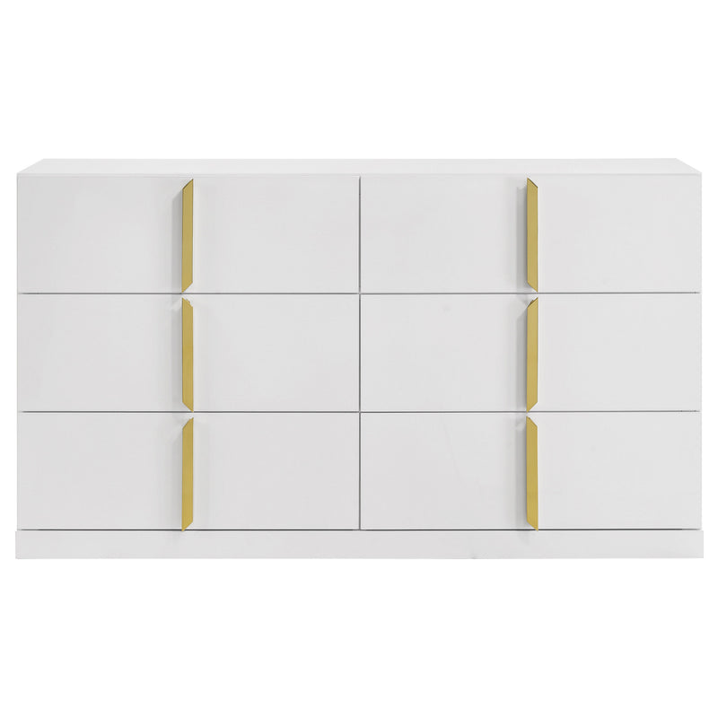 Ines 6-drawer Bedroom Dresser with Mirror Cabinet White High Gloss