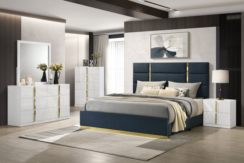 Ines 6-drawer Bedroom Dresser with Mirror Cabinet White High Gloss