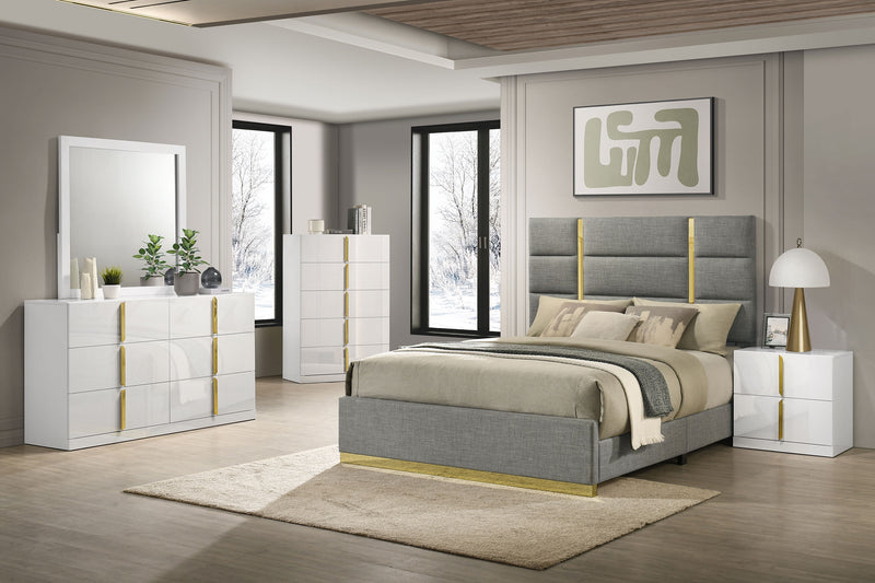 Ines 6-drawer Bedroom Dresser with Mirror Cabinet White High Gloss