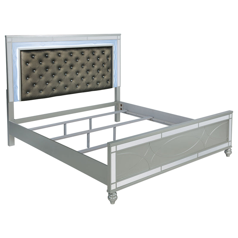 Gunnison Wood California King LED Panel Bed Silver Metallic