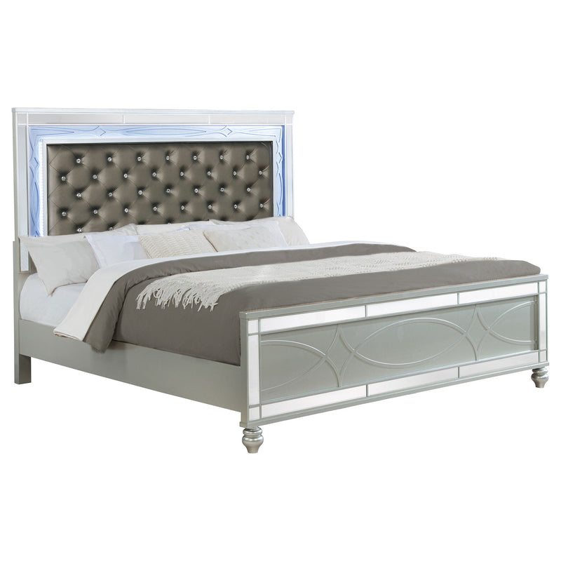 Gunnison Wood California King LED Panel Bed Silver Metallic