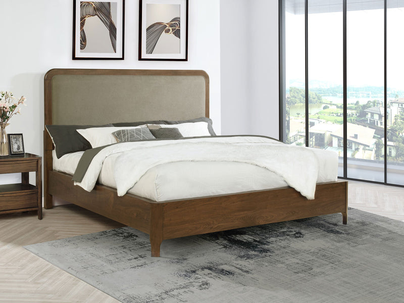 Maderia 57-inch Upholstered California King Panel Bed Walnut