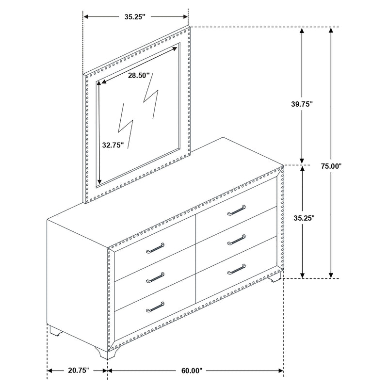 Melody 6-drawer Upholstered Dresser Grey