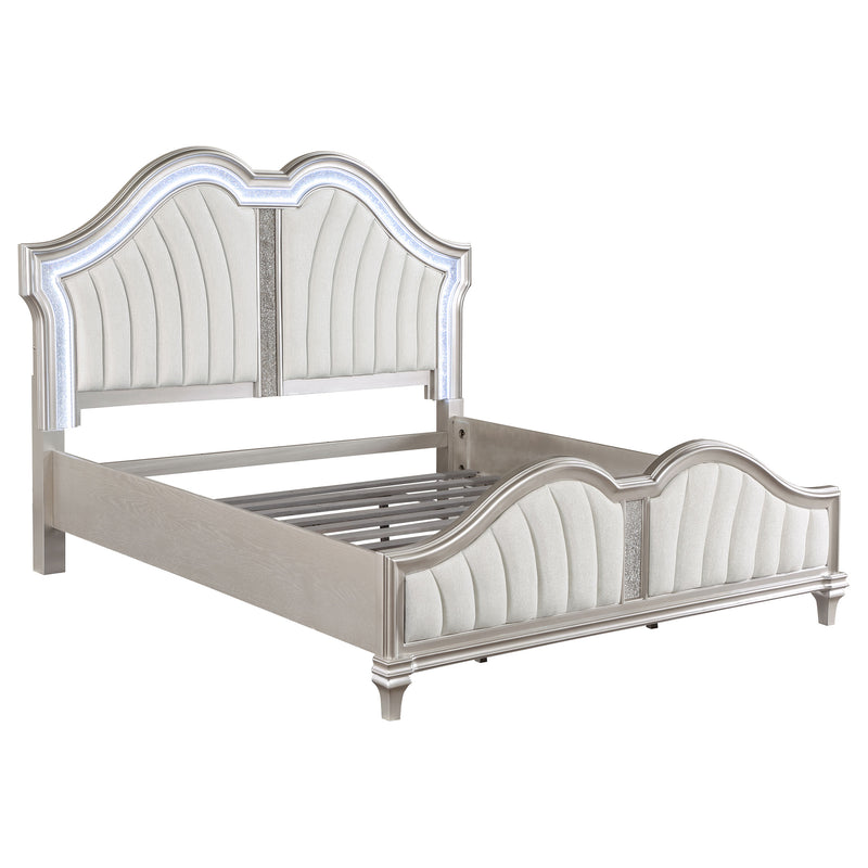 Evangeline Wood LED Panel Bed Silver Oak