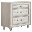 Antonella Upholstered 3-drawer Nightstand Ivory and Camel