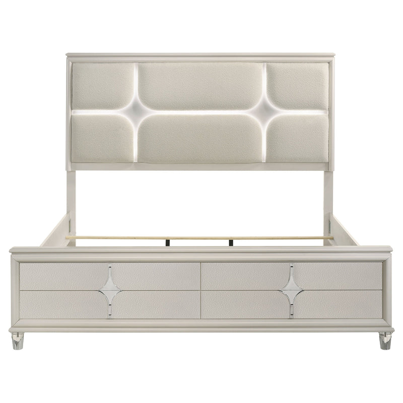 Olivia California King Panel Bed LED Headboard Pearl White