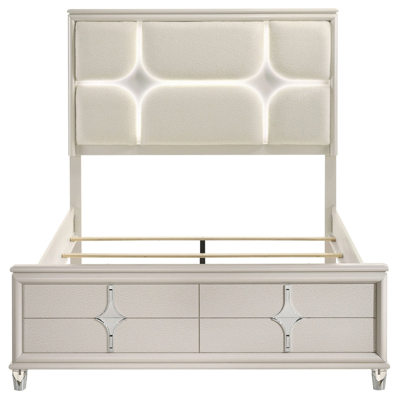 Olivia California King Panel Bed LED Headboard Pearl White