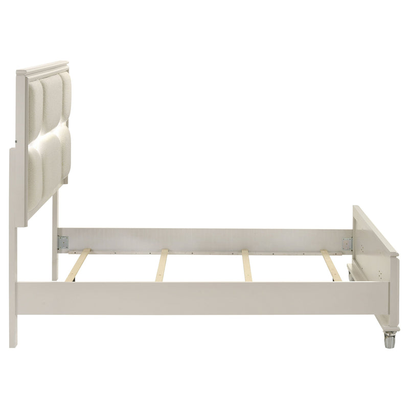 Olivia California King Panel Bed LED Headboard Pearl White