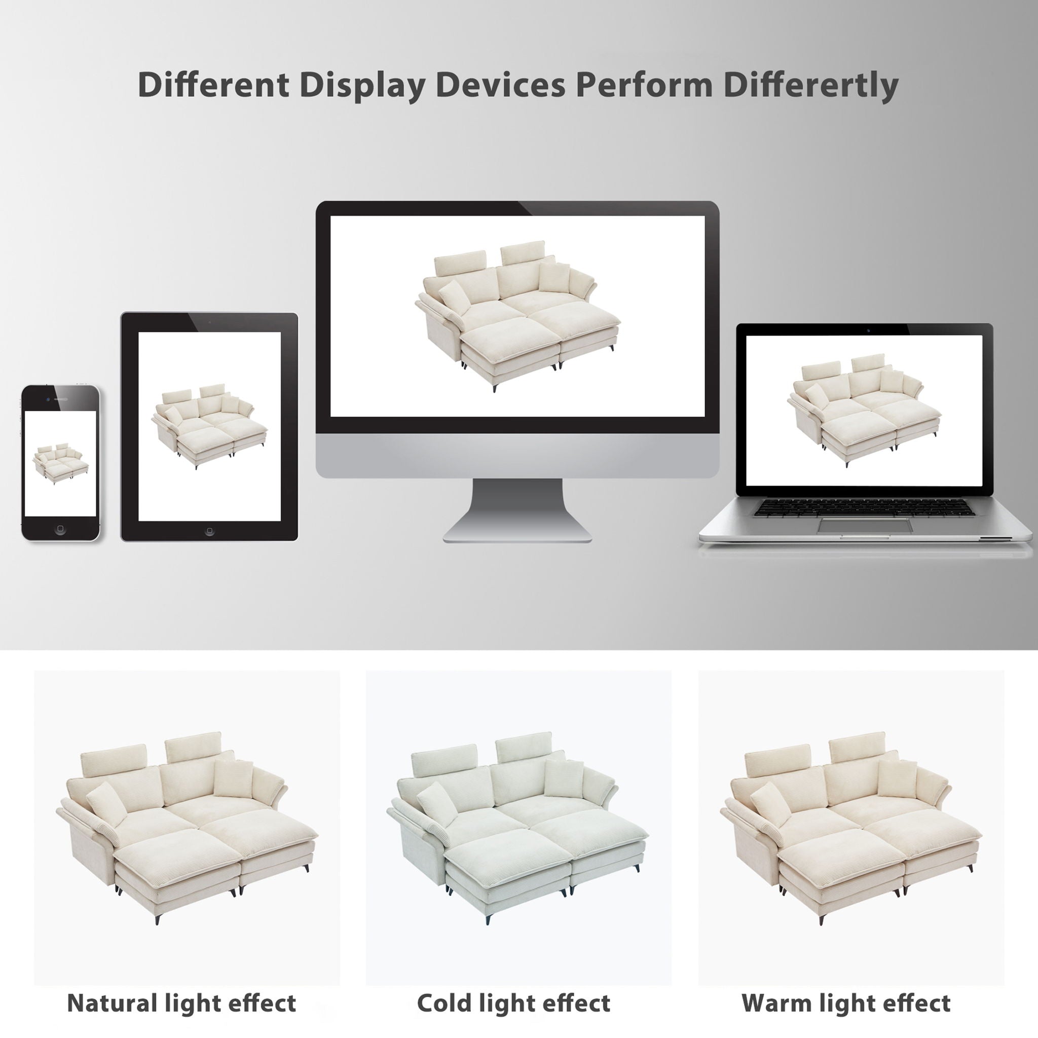 Modern Deep Seat Sectional Sofa With Ottoman