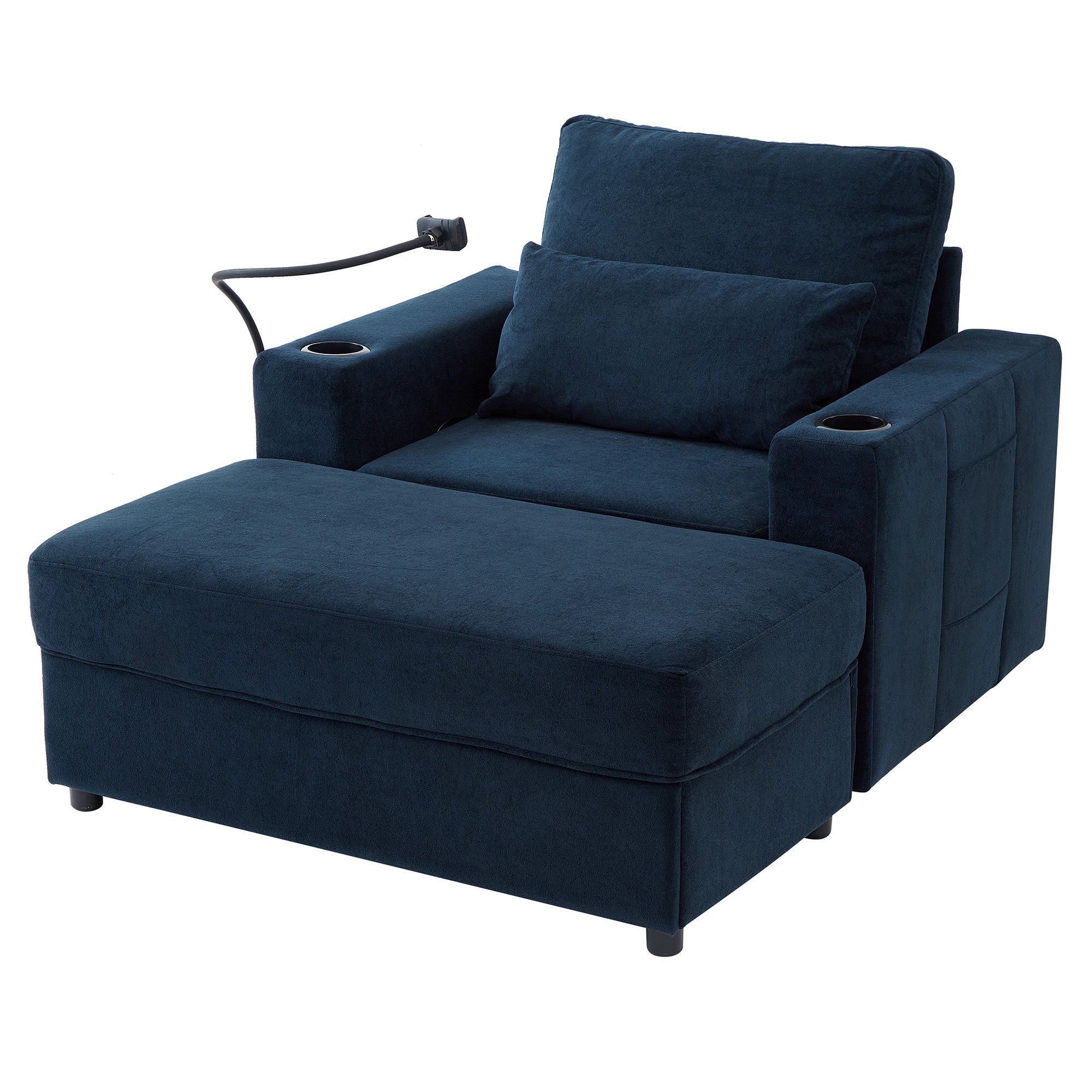 Modern Style Armchair Chaise Lounge Sofa Couch With Movable Storage Ottoman, USB Ports, Cup Holders, Phone Holder, Side Pockets