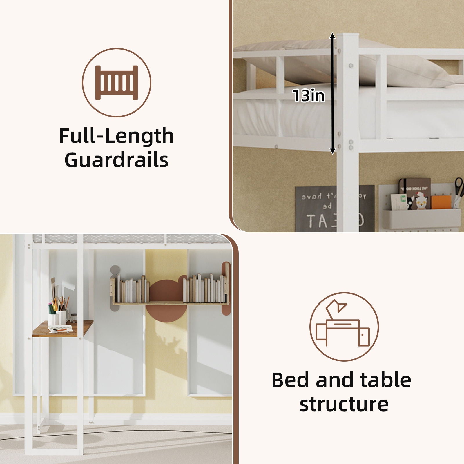 Bunk Bed With L-Shaped Desk And Dual Side Stairs