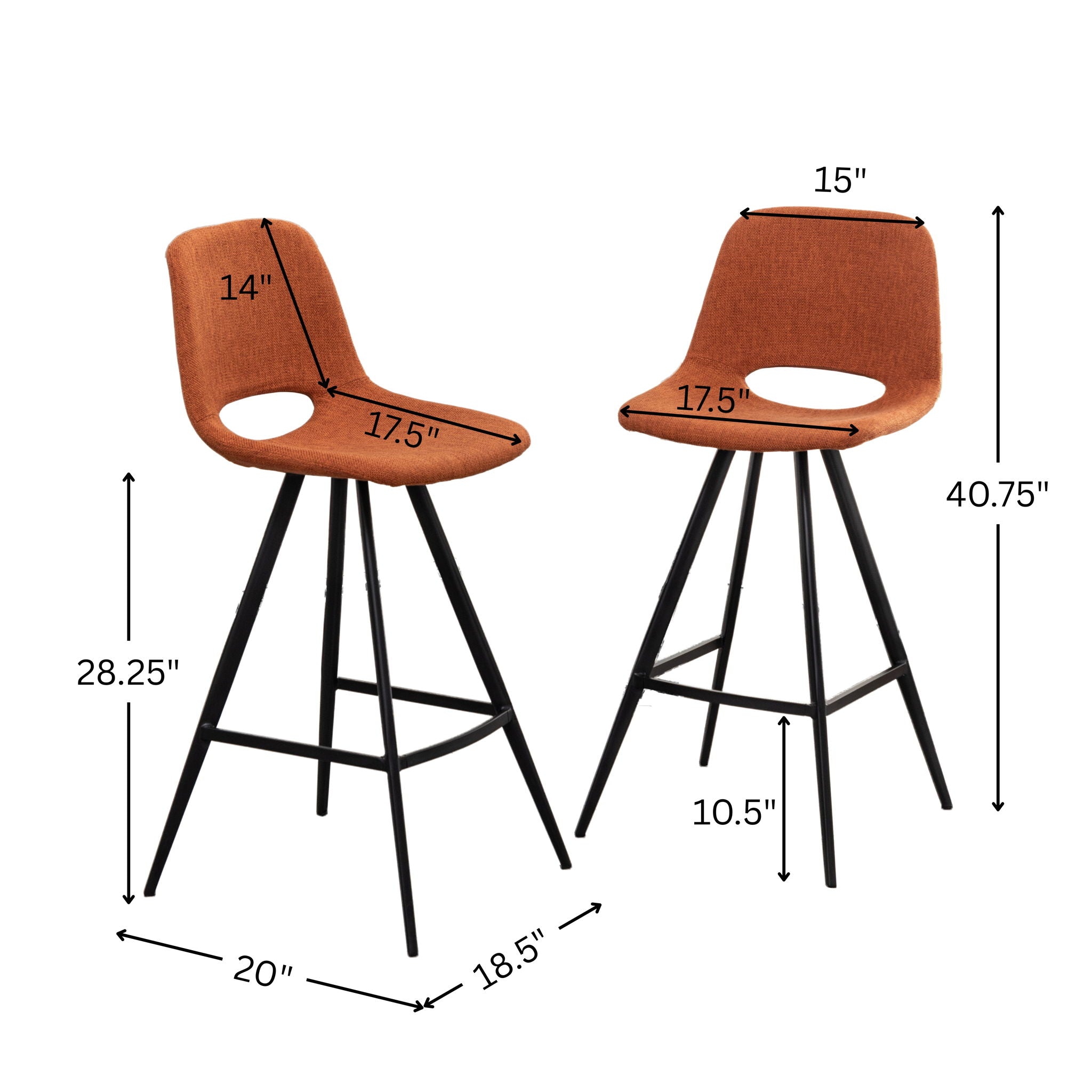 Porth - 28.25" Fabric Kitchen Counter Height Stools (Set of 2) - Orange