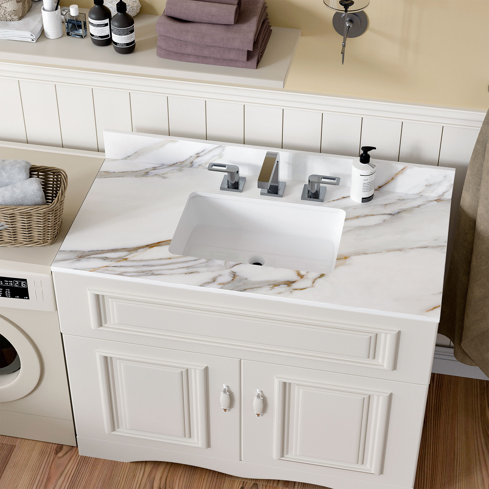 Vanity Top With Undermount Sink And Backsplash, Sintered Stone