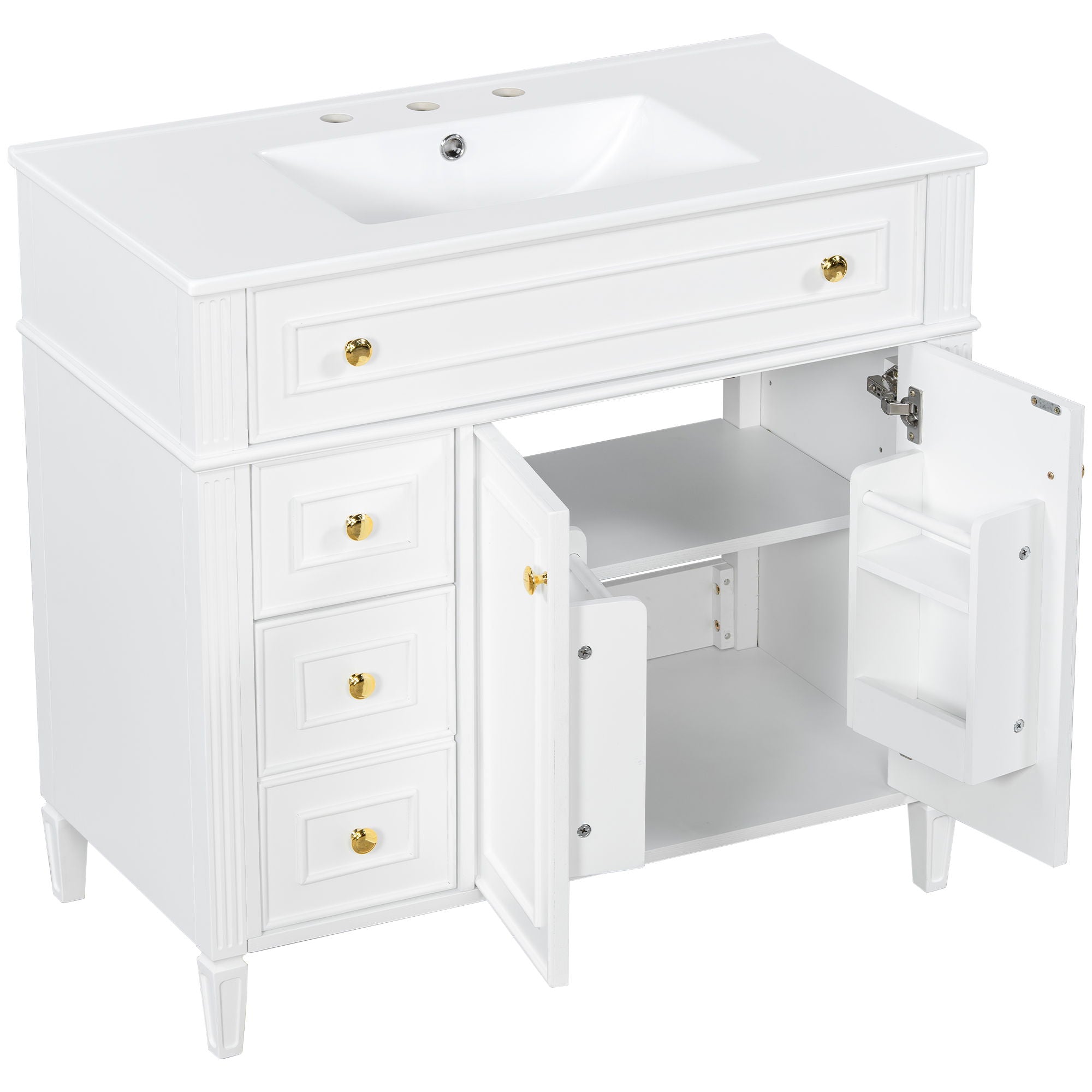 Bathroom Vanity With Sink, 3 Drawers & 2 Soft-Close Doors