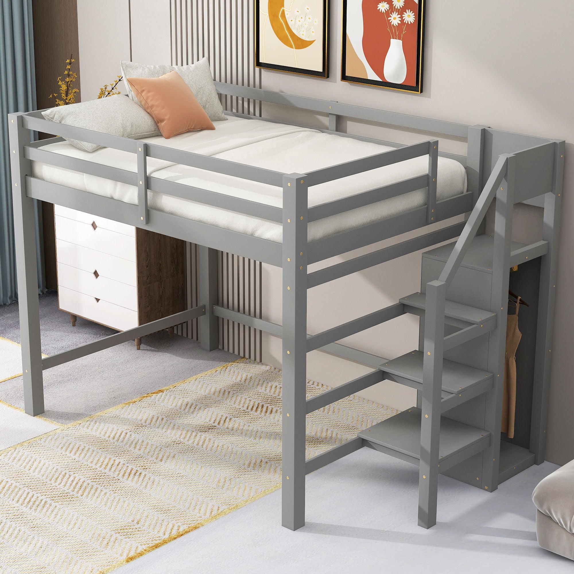 Loft Bed With Built In Storage Wardrobe And Staircase