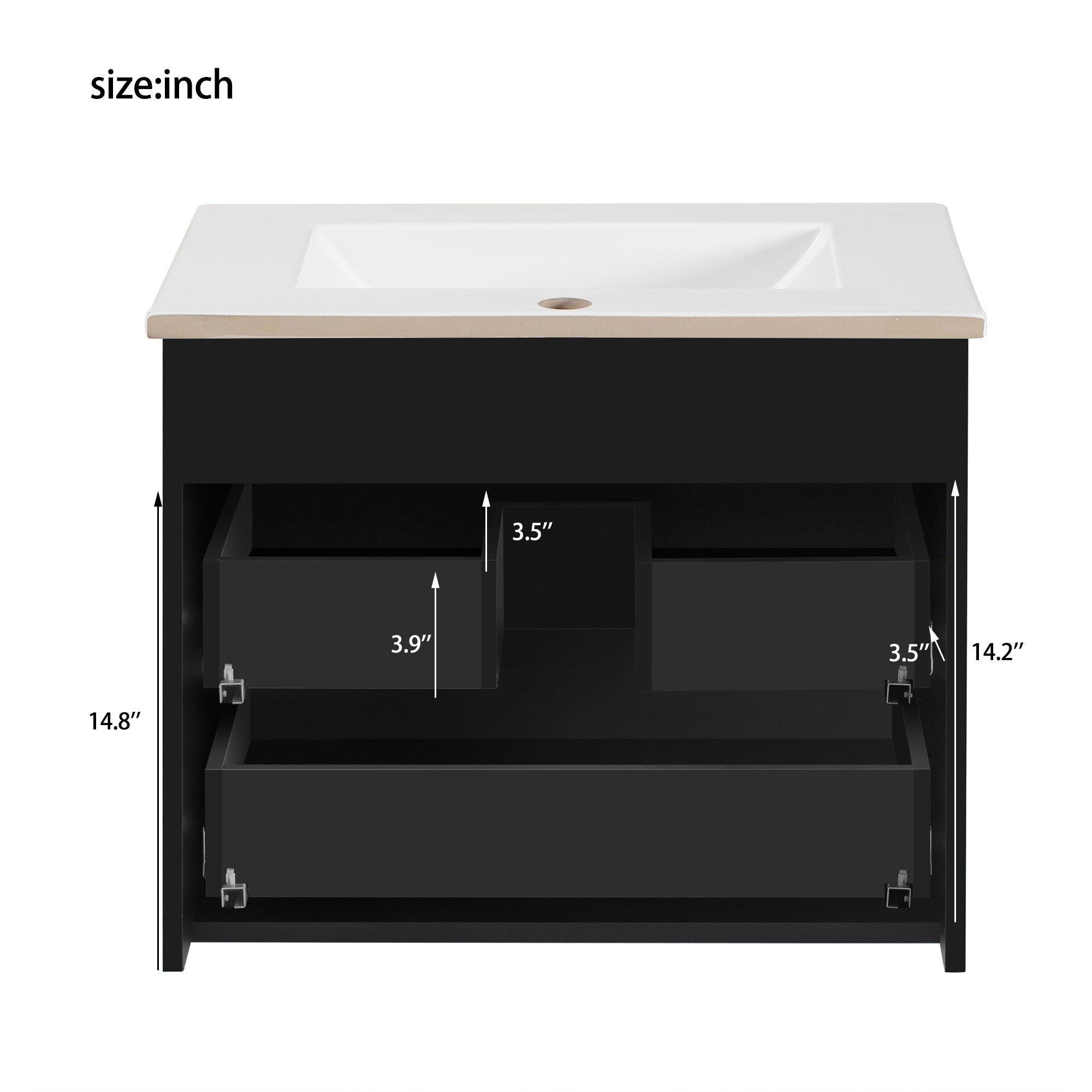 Wall Mounted Floating Cabinet With Side Cabinet Combo, Rectangular Ceramic Sink Vanity