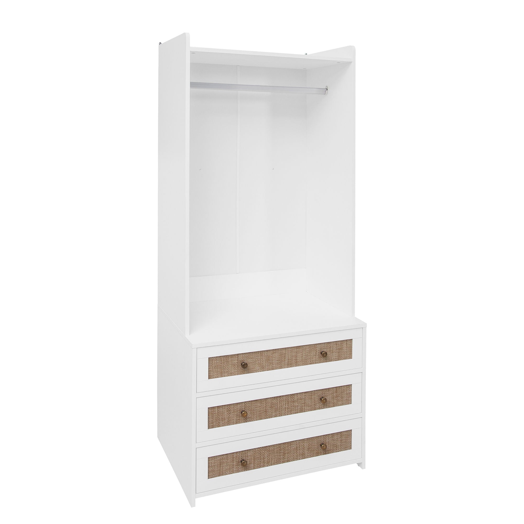Wardrobe With 3 Drawers High Wardrobe Armoire With Rattan For Living Room Organizer - White