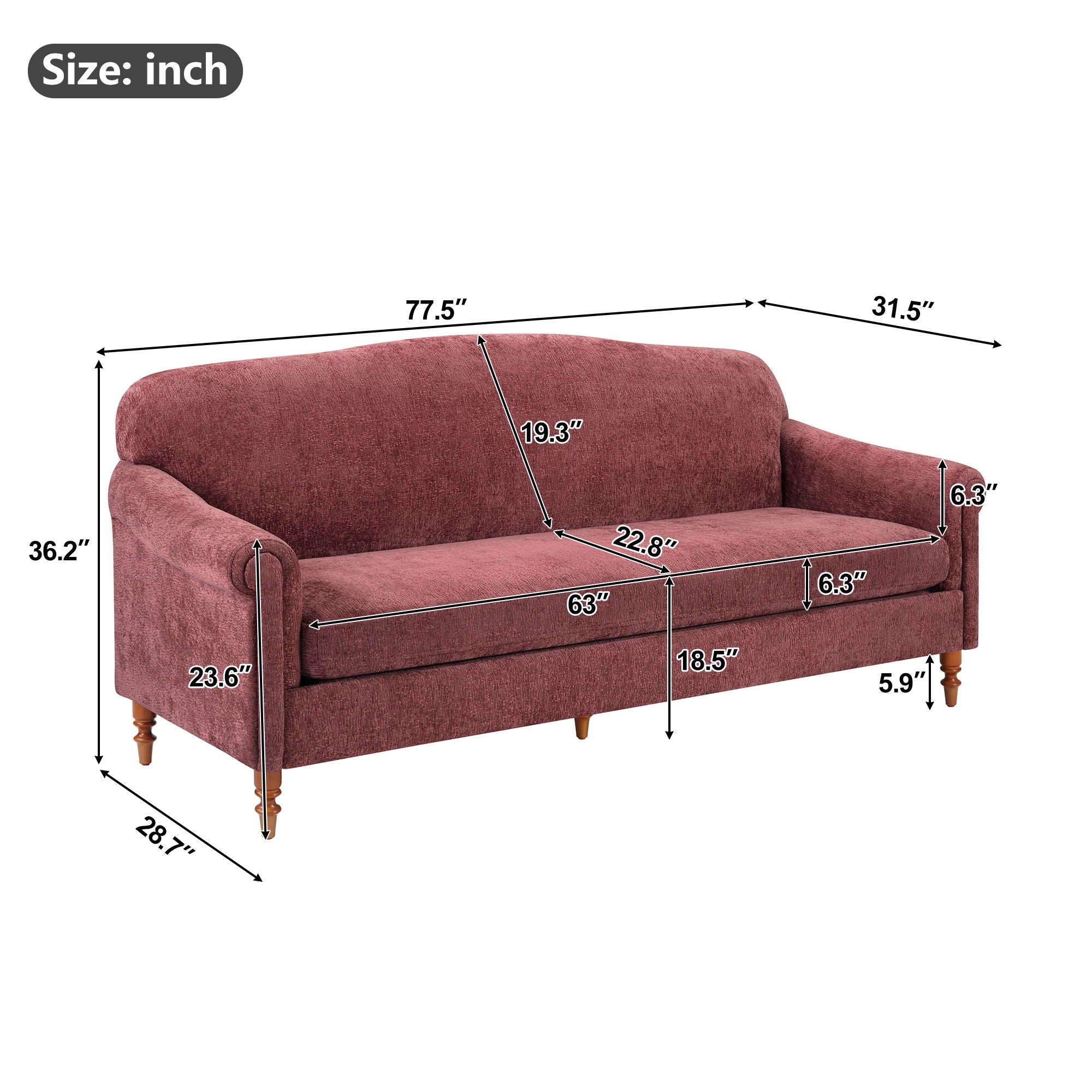 Loveseat Sofa, 2 Seater Couch With Rolled Arms