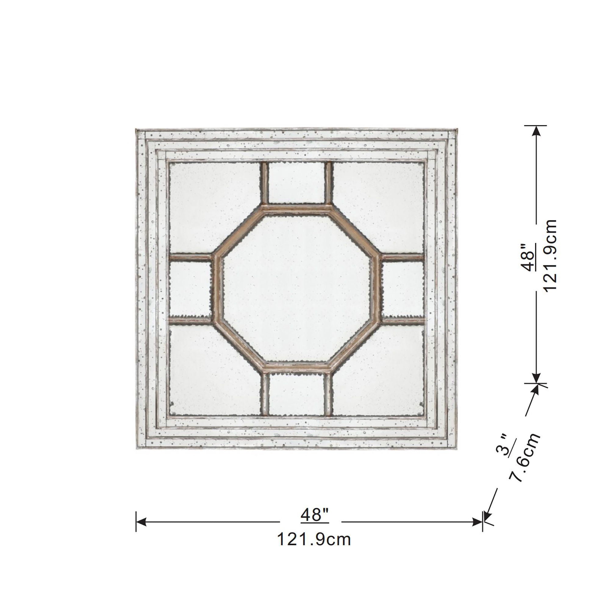 Antique Style Decorative Square Wall Mirror With Mirrored Frame, Wall Decor For Living Room Entryway, Console Lean Against Wall - Silver