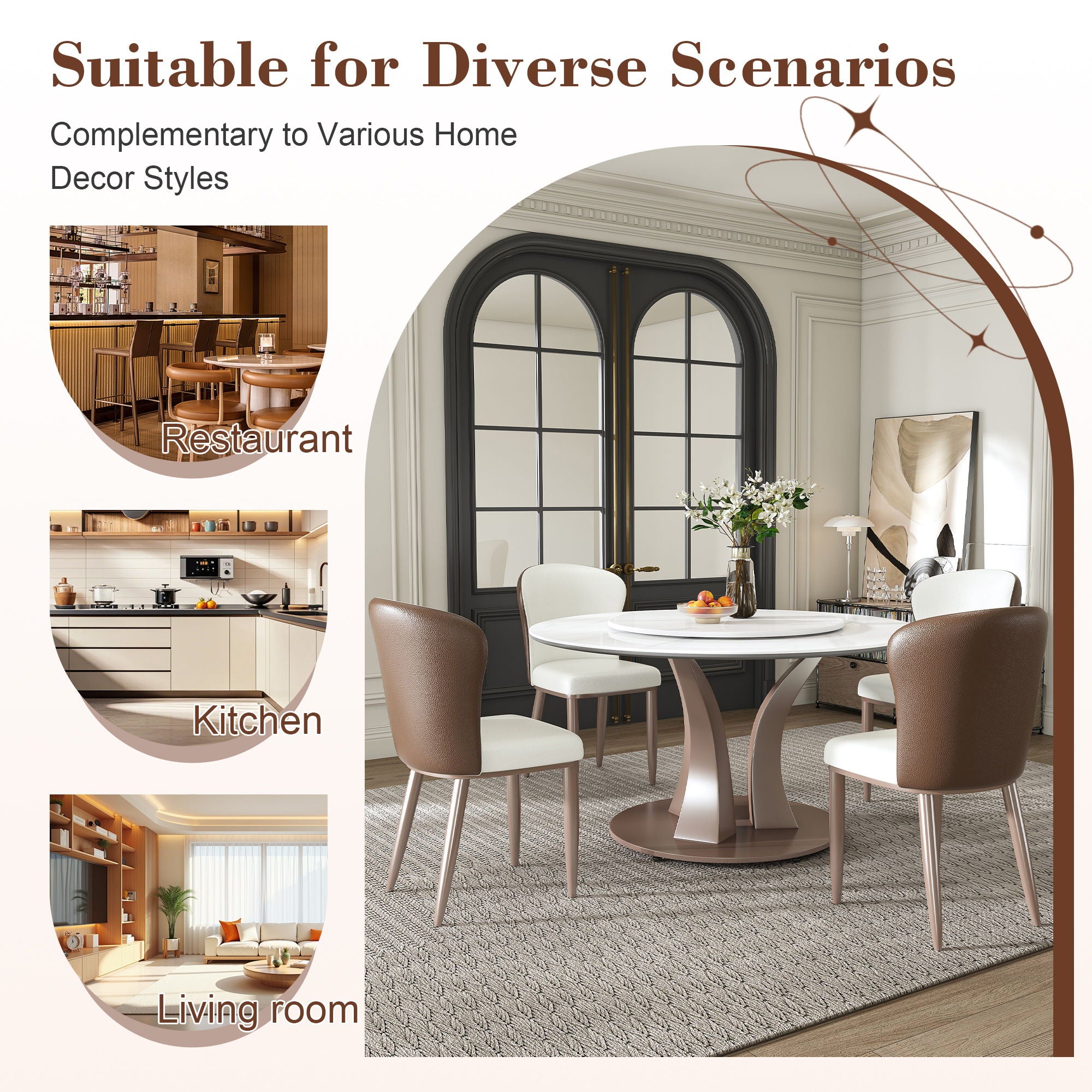 Table With Rotating Tray Scratch & Heat For Kitchen & Restaurant, 4 Chairs - White