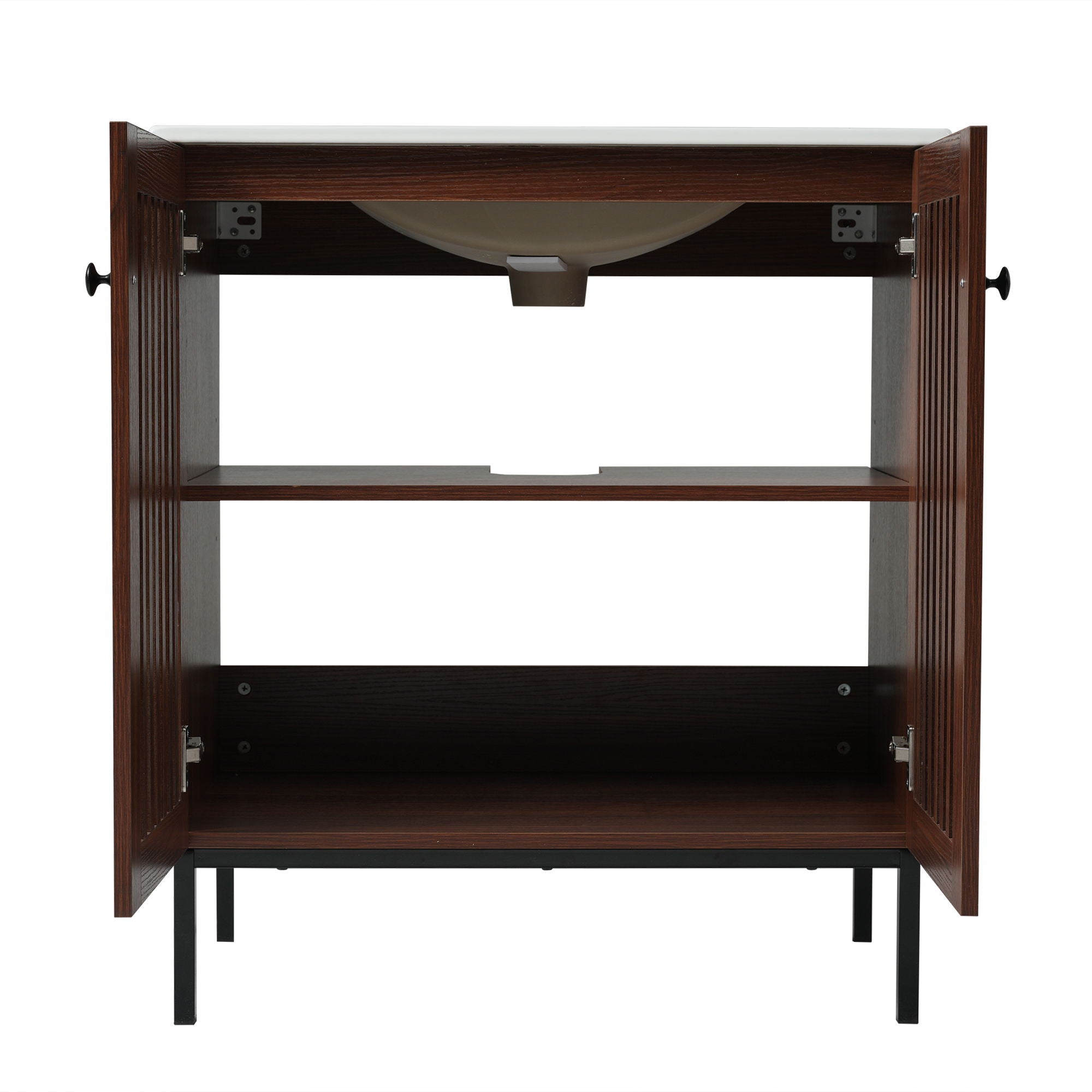 30" Vintage Bathroom Vanity With Ceramic Sink, Modern Bathroom Vanity Cabinet With 2 Soft Close Doors, Equpiied With 4 Sturdy Iron Legs - Antique Dark Brown
