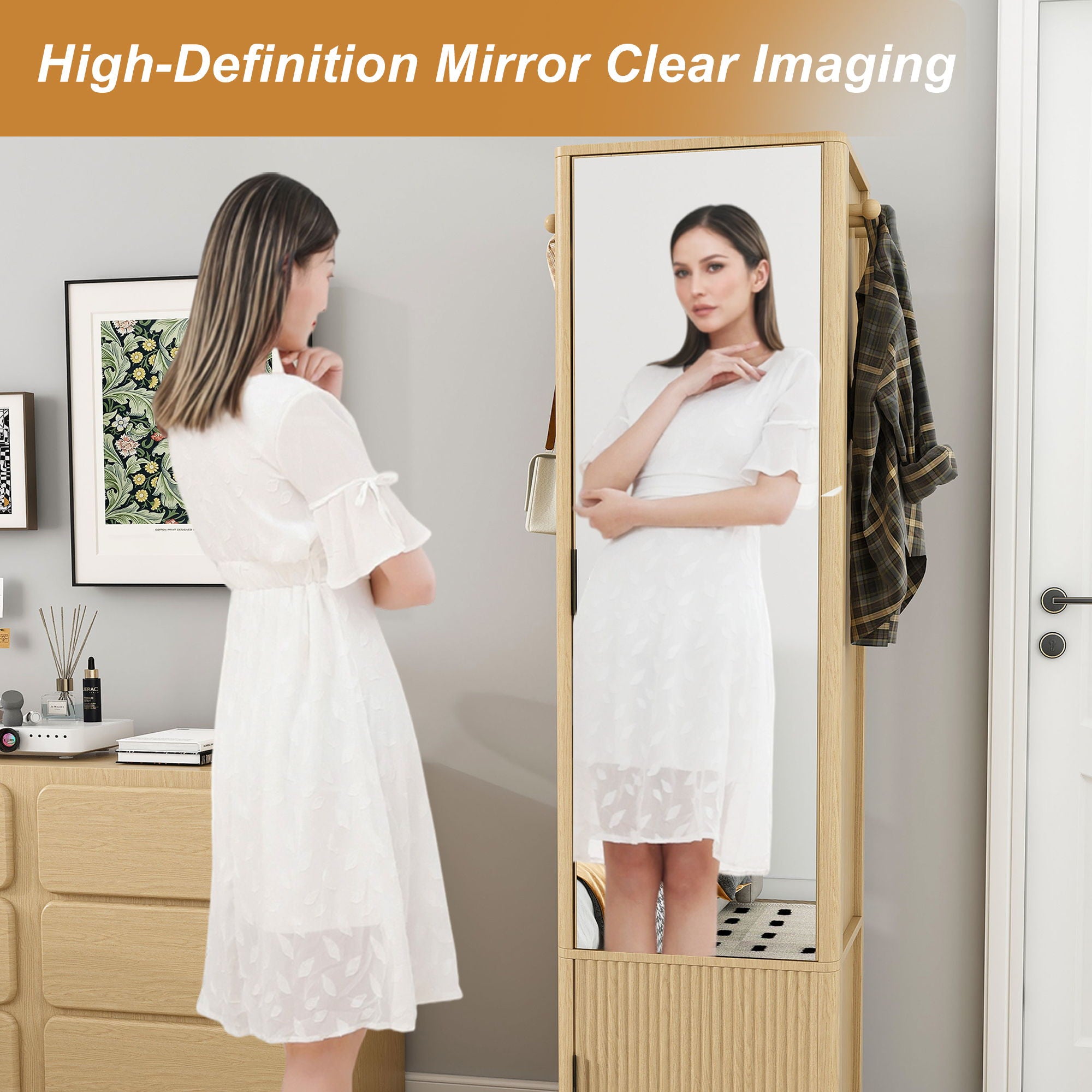360° Rotating Makeup Cabinet With Full Length Mirror