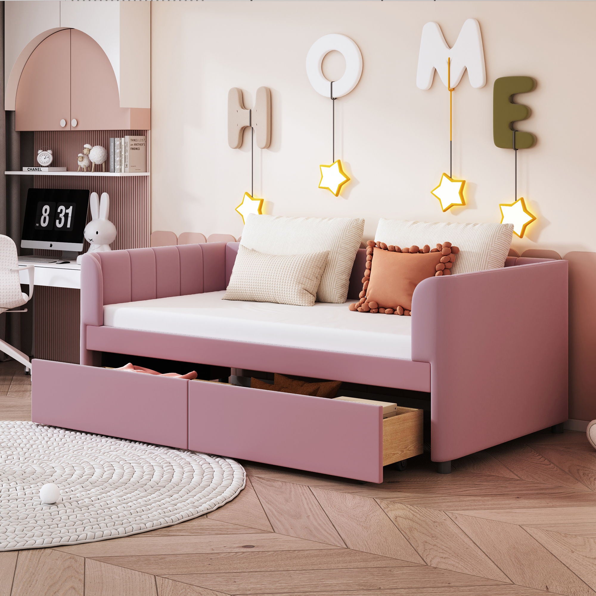 Upholstered Daybed With Ergonomic Design Backrest