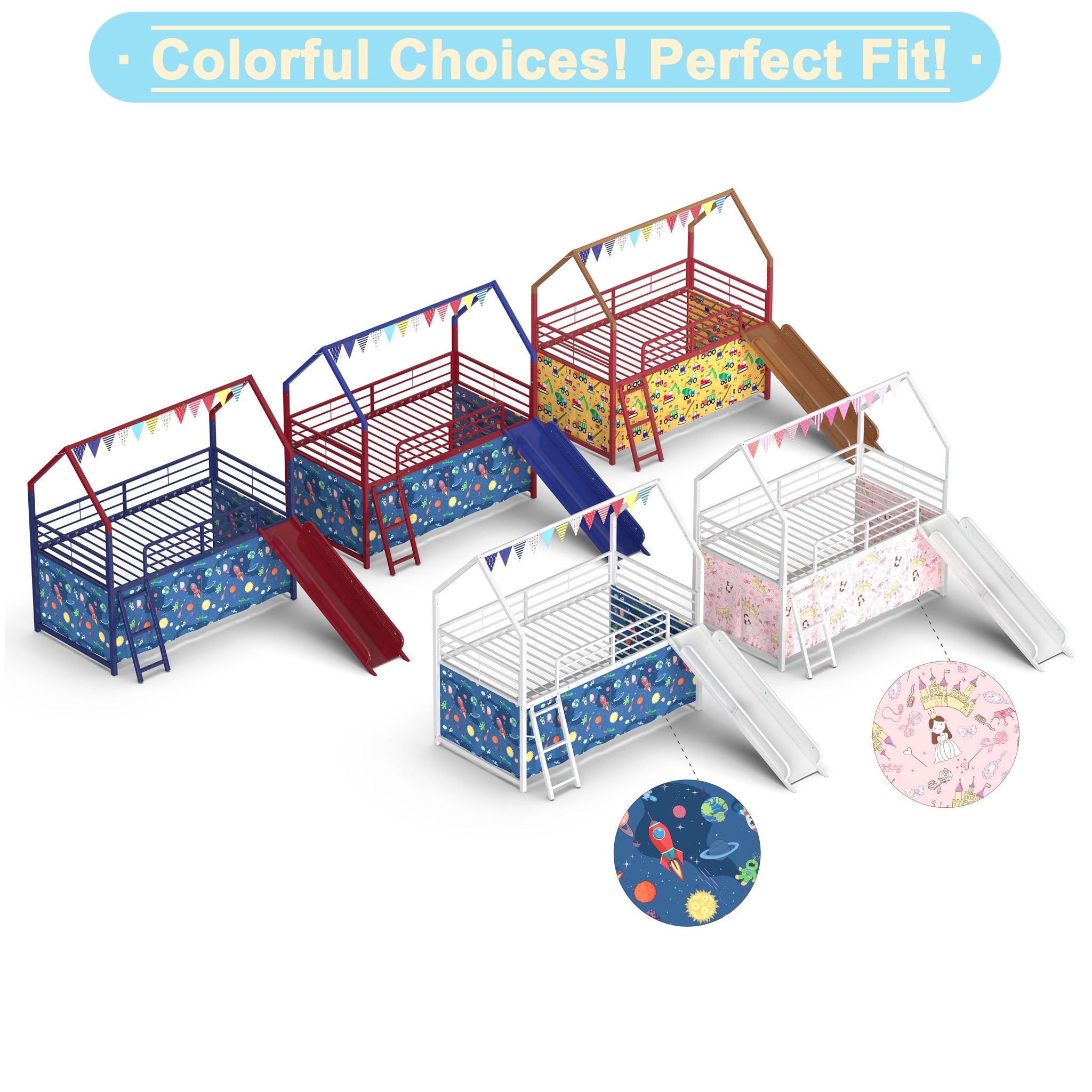Jack - House Loft Bed With Slide And Curtain Set