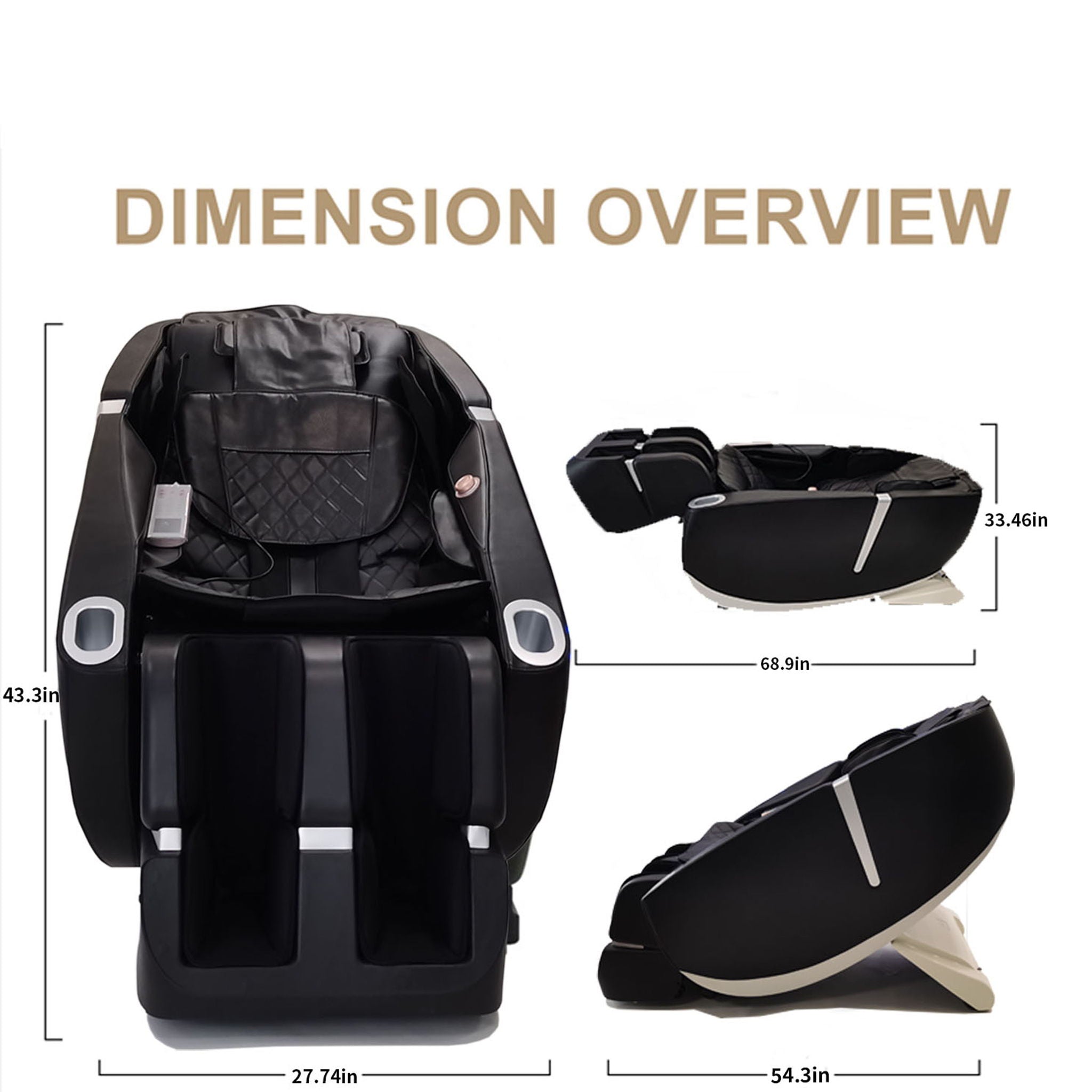 SL Type Pulley Guide, 2D Motor-Massage Manipulator-Space Saver Design, Track Sliding Zero Gravity Multifunction Massage Chair - Black