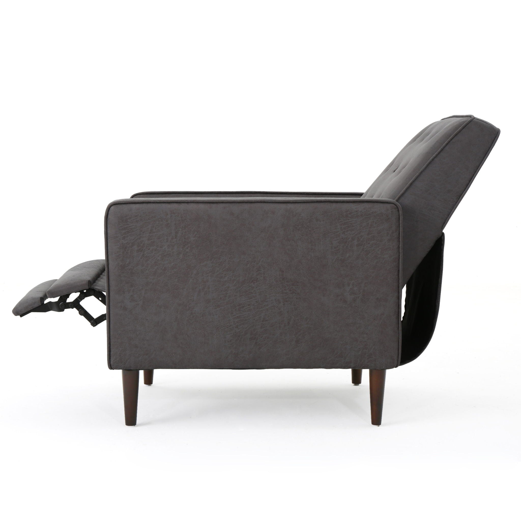 Macedonia - Mid Century Modern Button Tufted Fabric Recliner - Slate