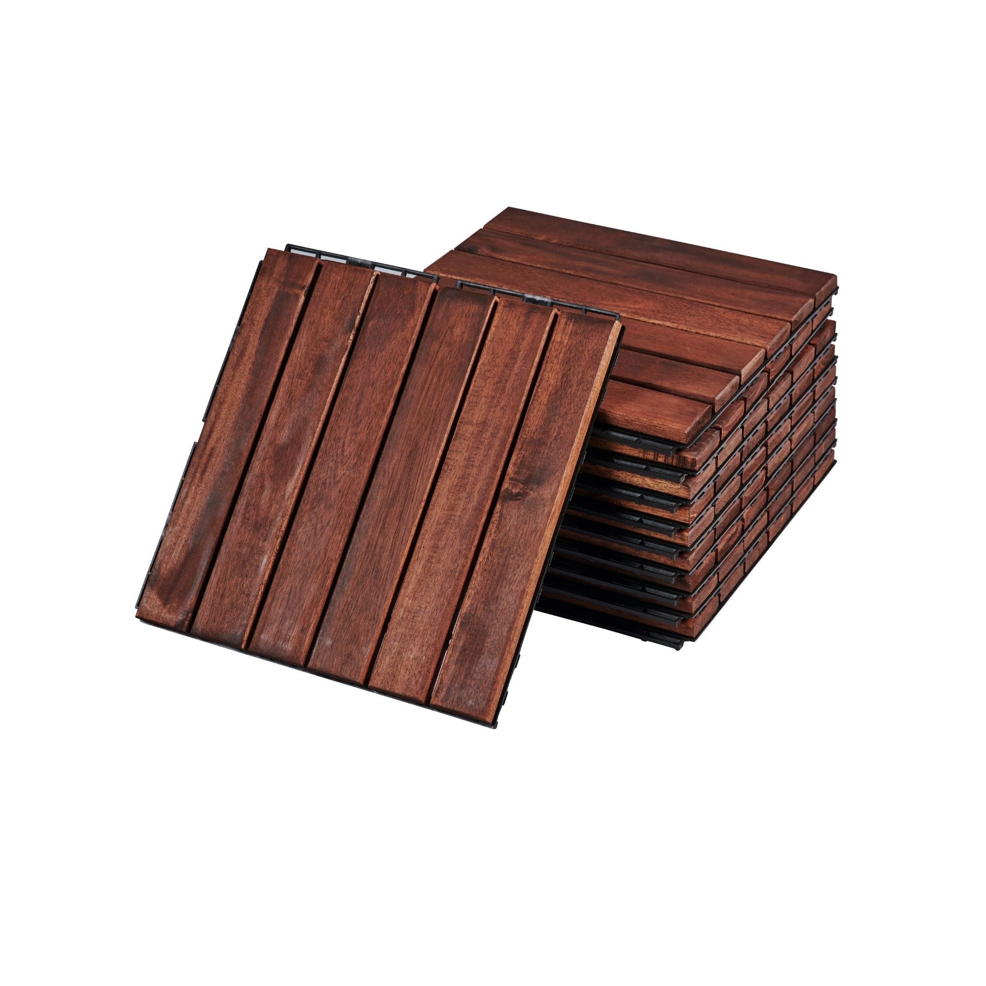 Interlocking Deck Tiles Striped Pattern, Waterproof Anti Mildew Brown