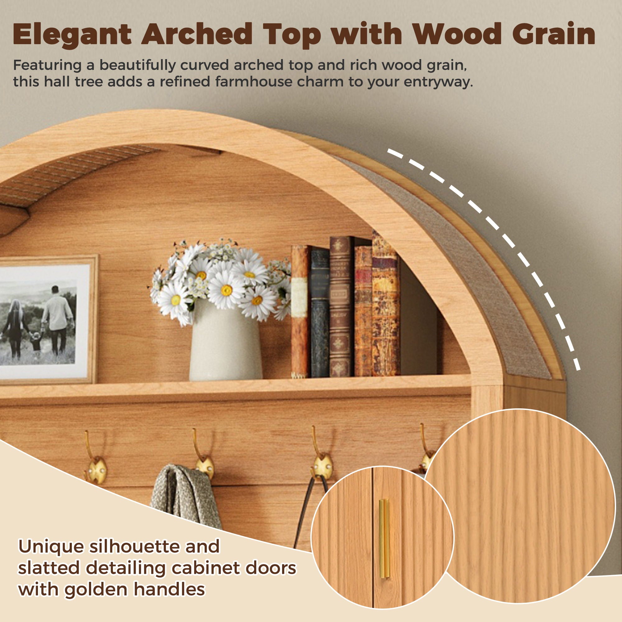 Arched Top Hall Tree With 5 Hooks