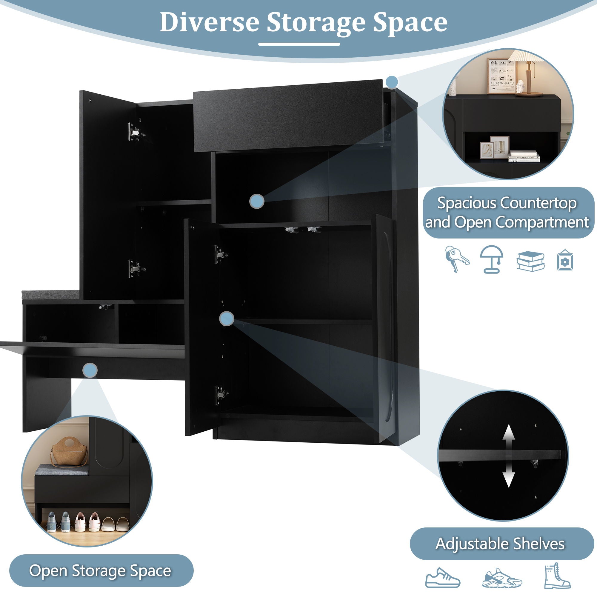 Elegant 2 In 1 Shoe Cabinets With Soft Cushion Versatile Shoe Rack Organizer With Adjustable Shelves