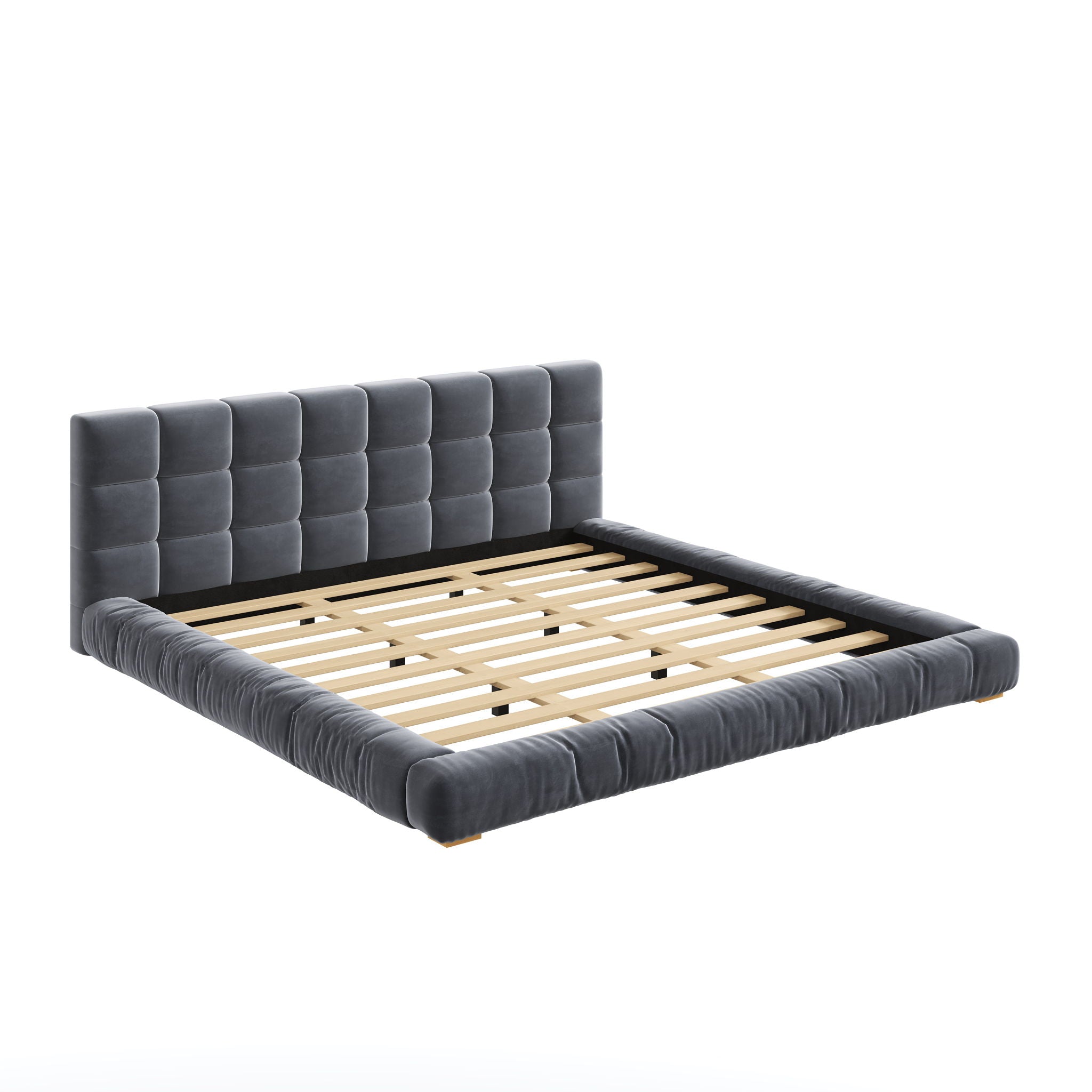 Upholstered Platform Bed Frame With Tufted Headboard