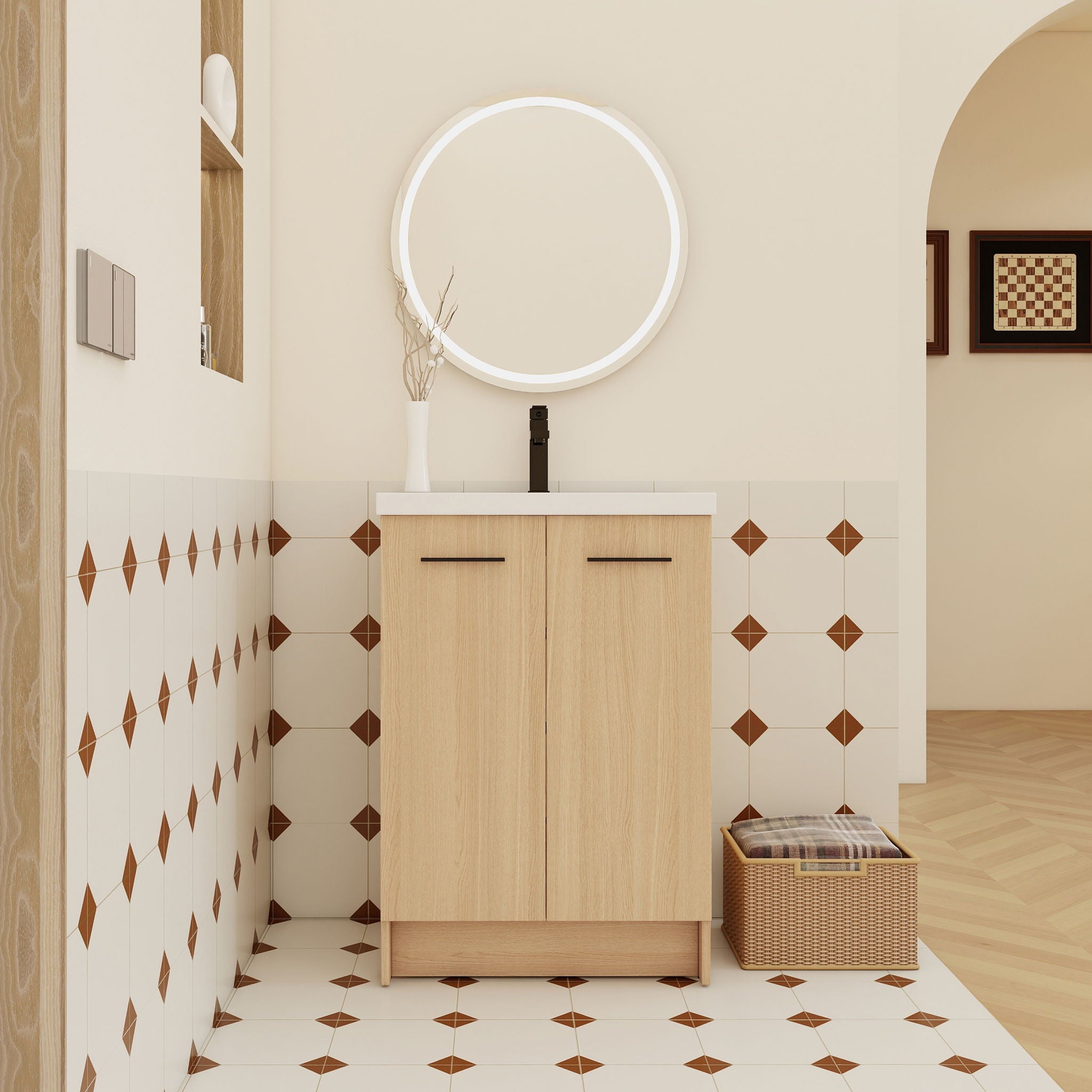 Floating Bathroom Vanity With Sink, Wall Mounted Double Door Storage