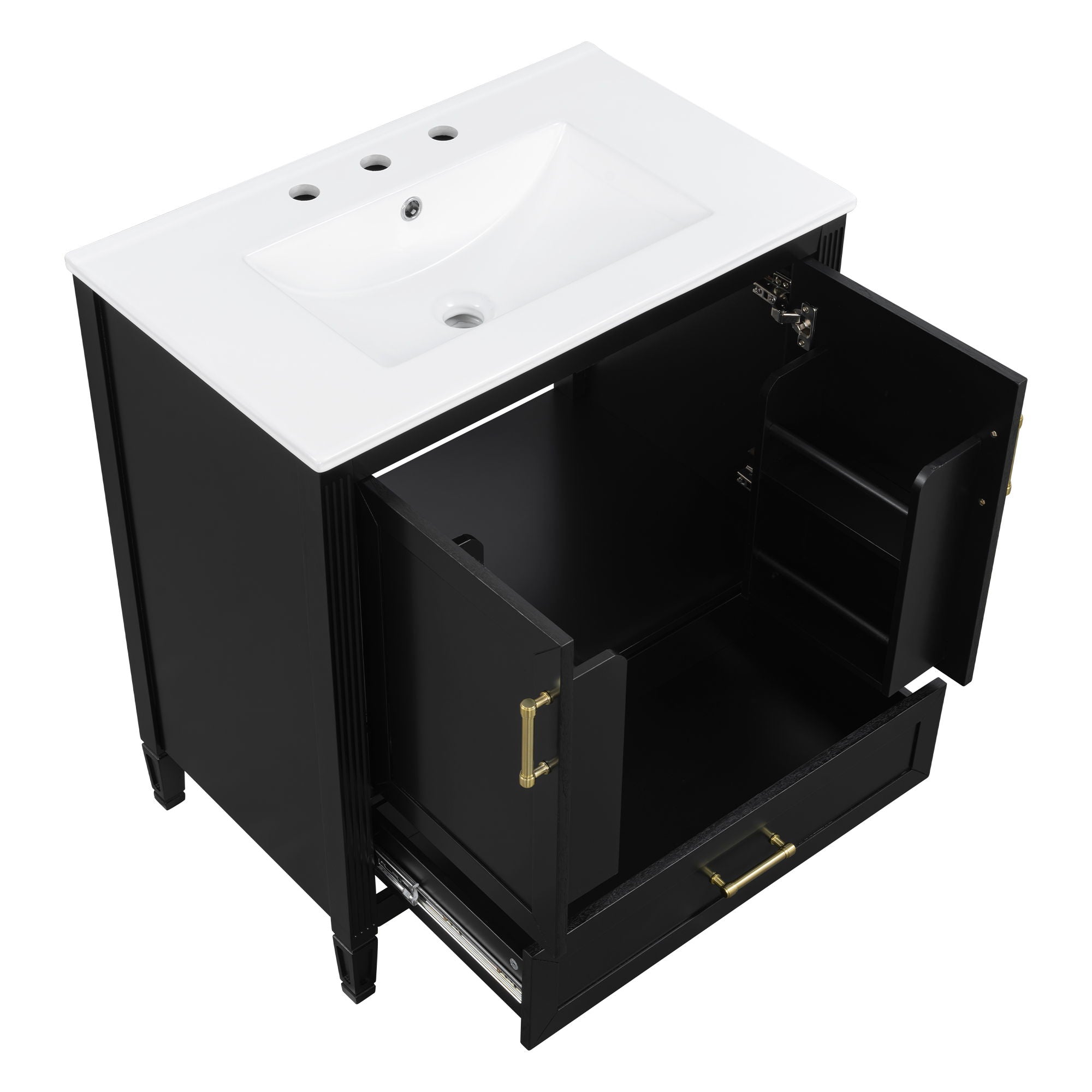 Elegant Fluted Bathroom Vanity With Sink, Soft Close Doors & Drawer