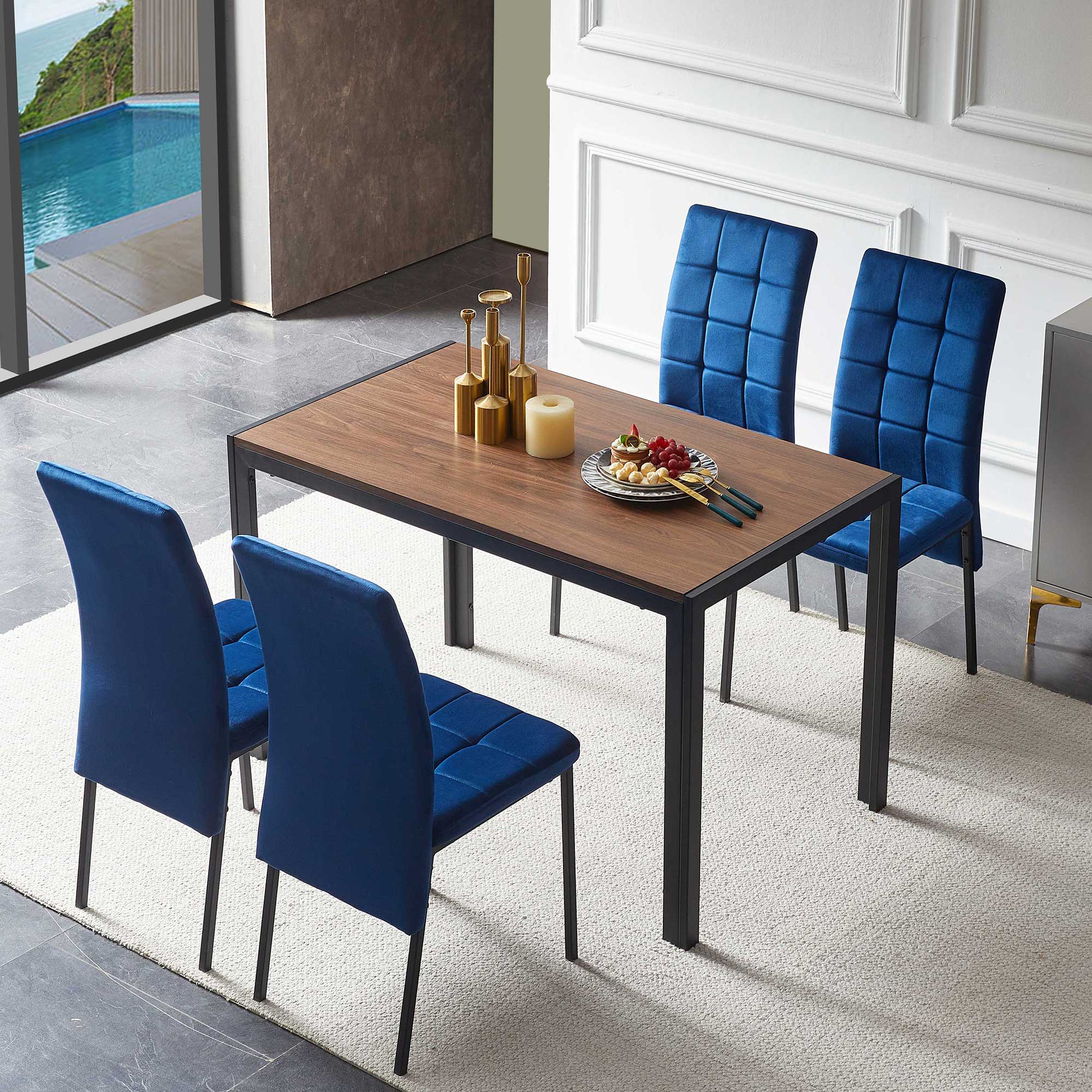 5 Piece Dining Set Including High Back Nordic Dining Chair & Creative Design Dining Table