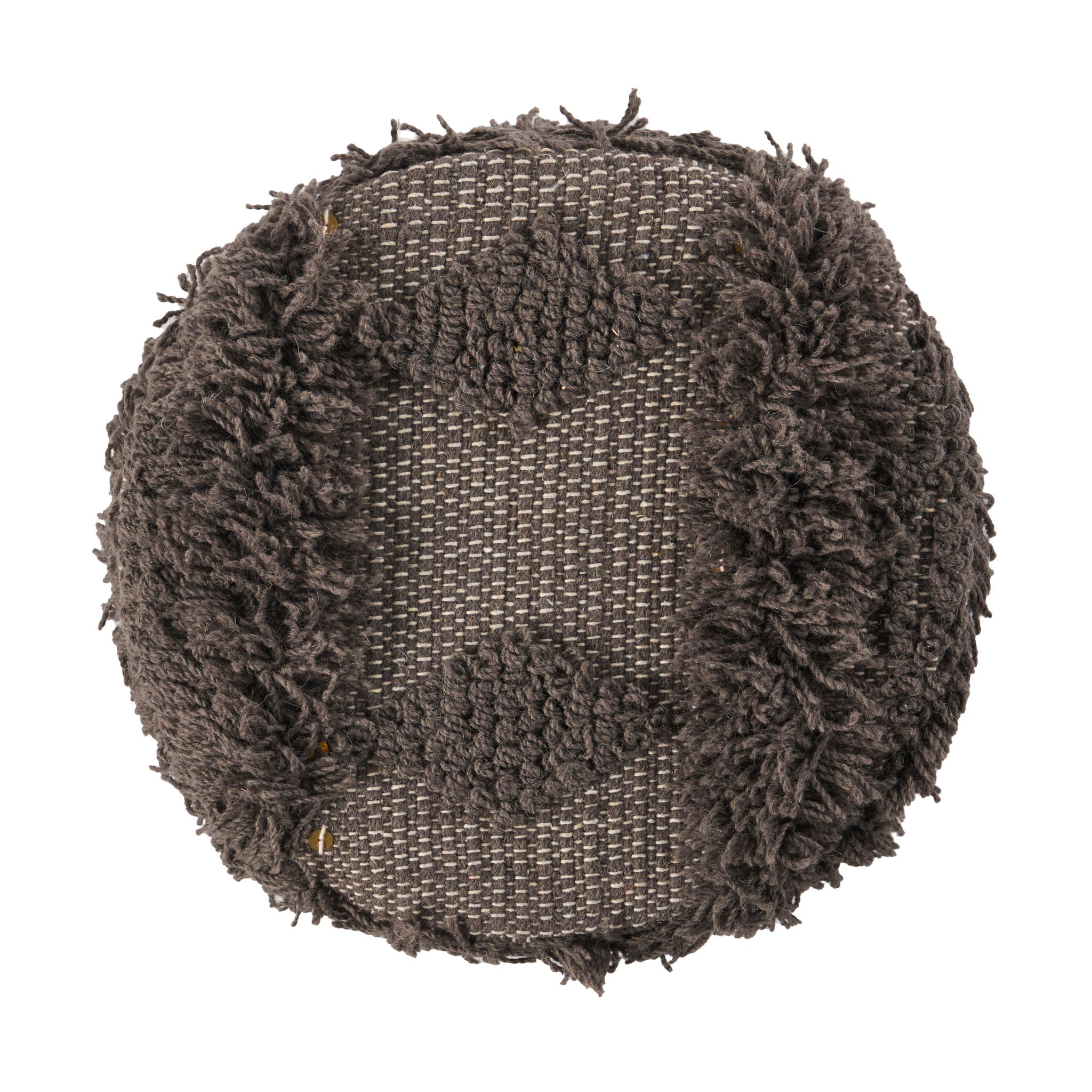 Roja - Handcrafted Wool & Cotton Foot Stool With Eucalyptus Wood Frame - Dark Brown