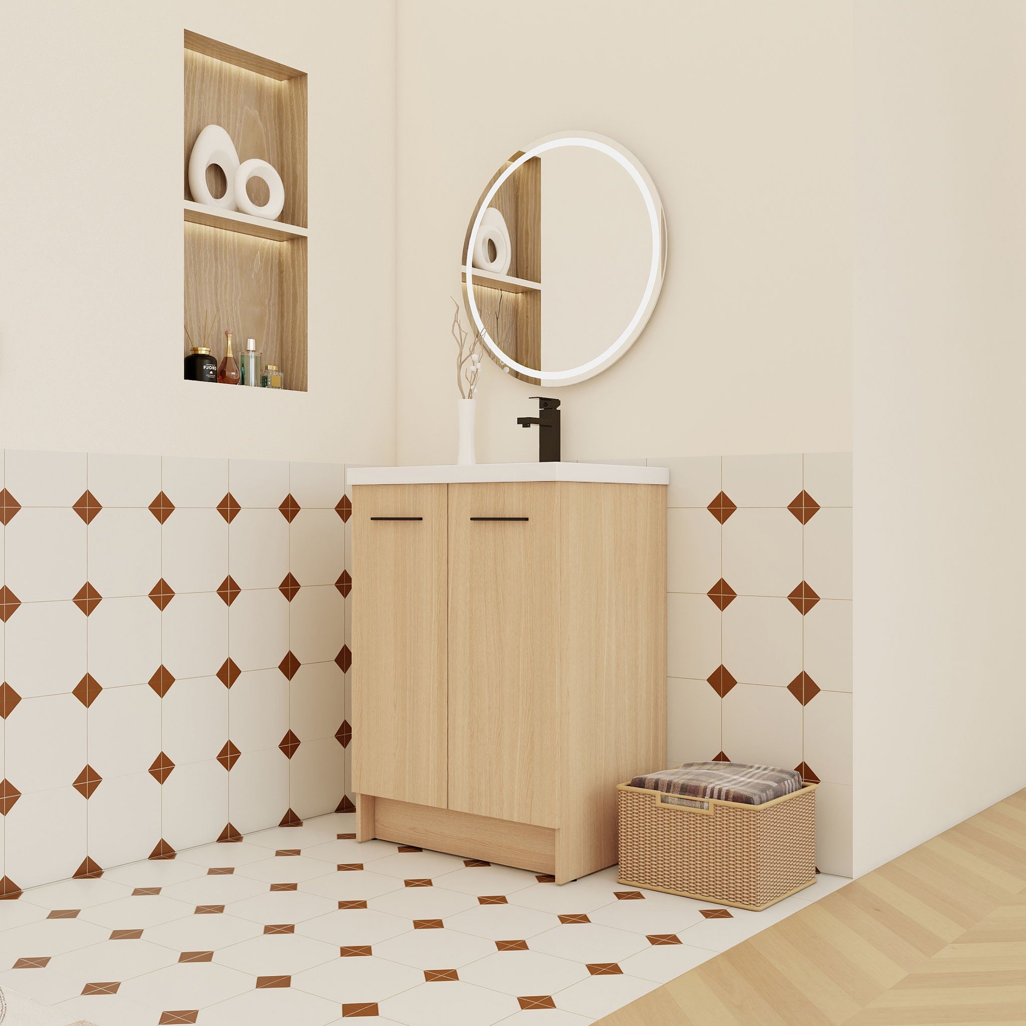 Floating Bathroom Vanity With Sink, Wall Mounted Double Door Storage