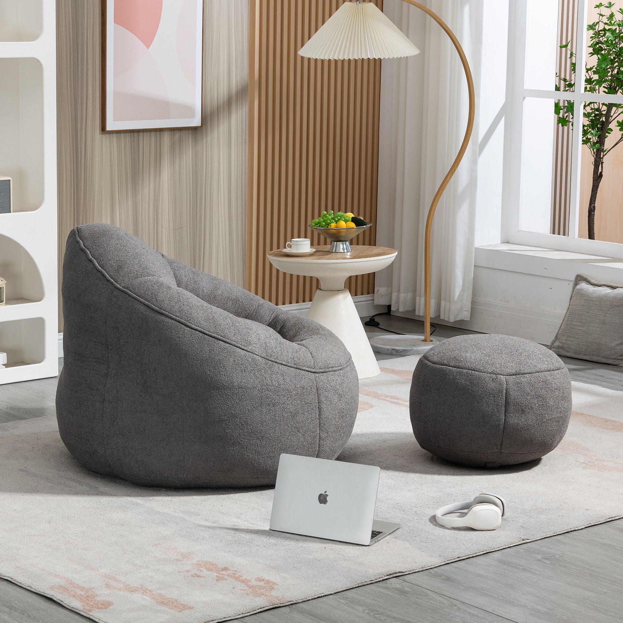 Bedding Bean Bag Sofa Chair High Pressure Foam With Footrest