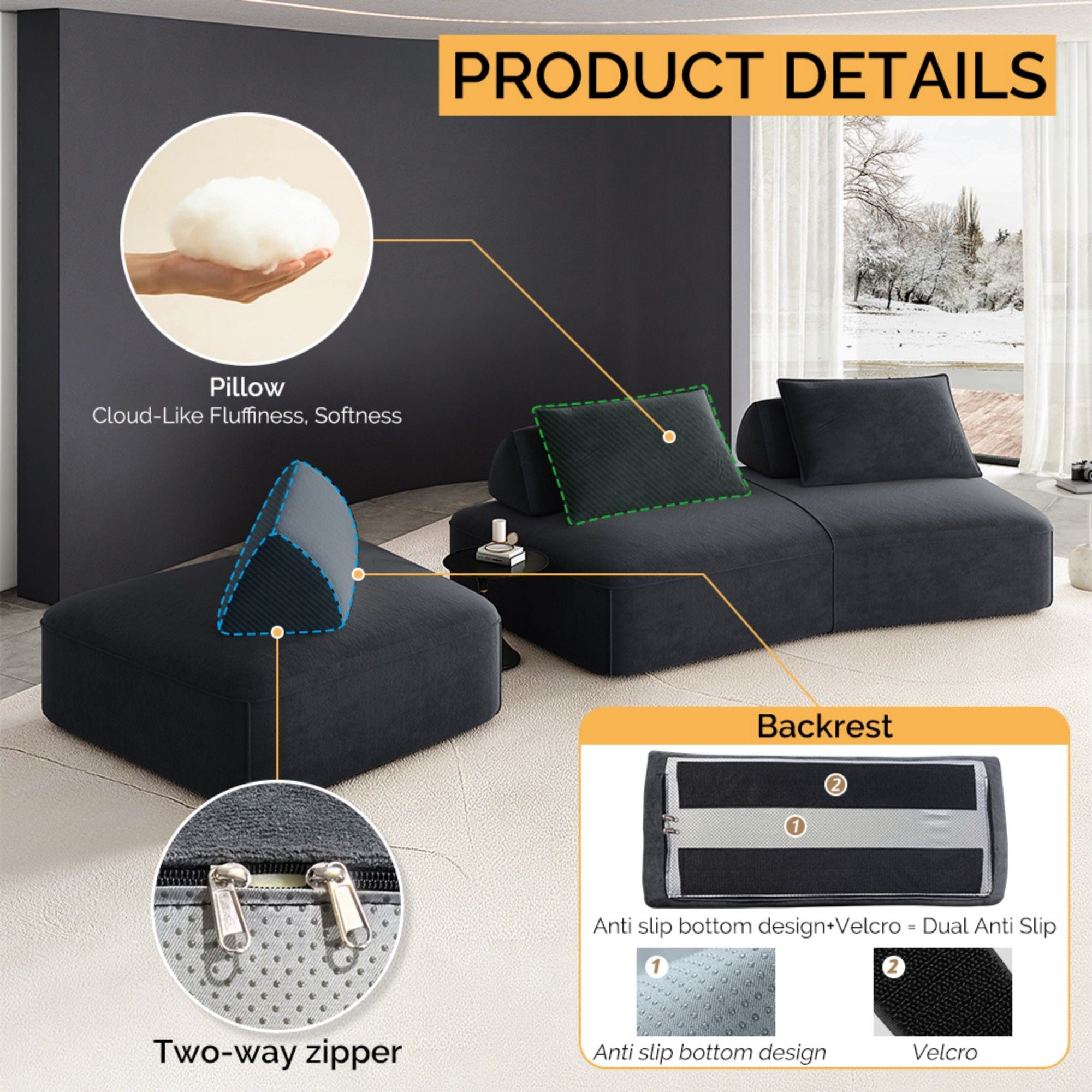 Modern Luxury Oversized Modular Sectional Sofa Set