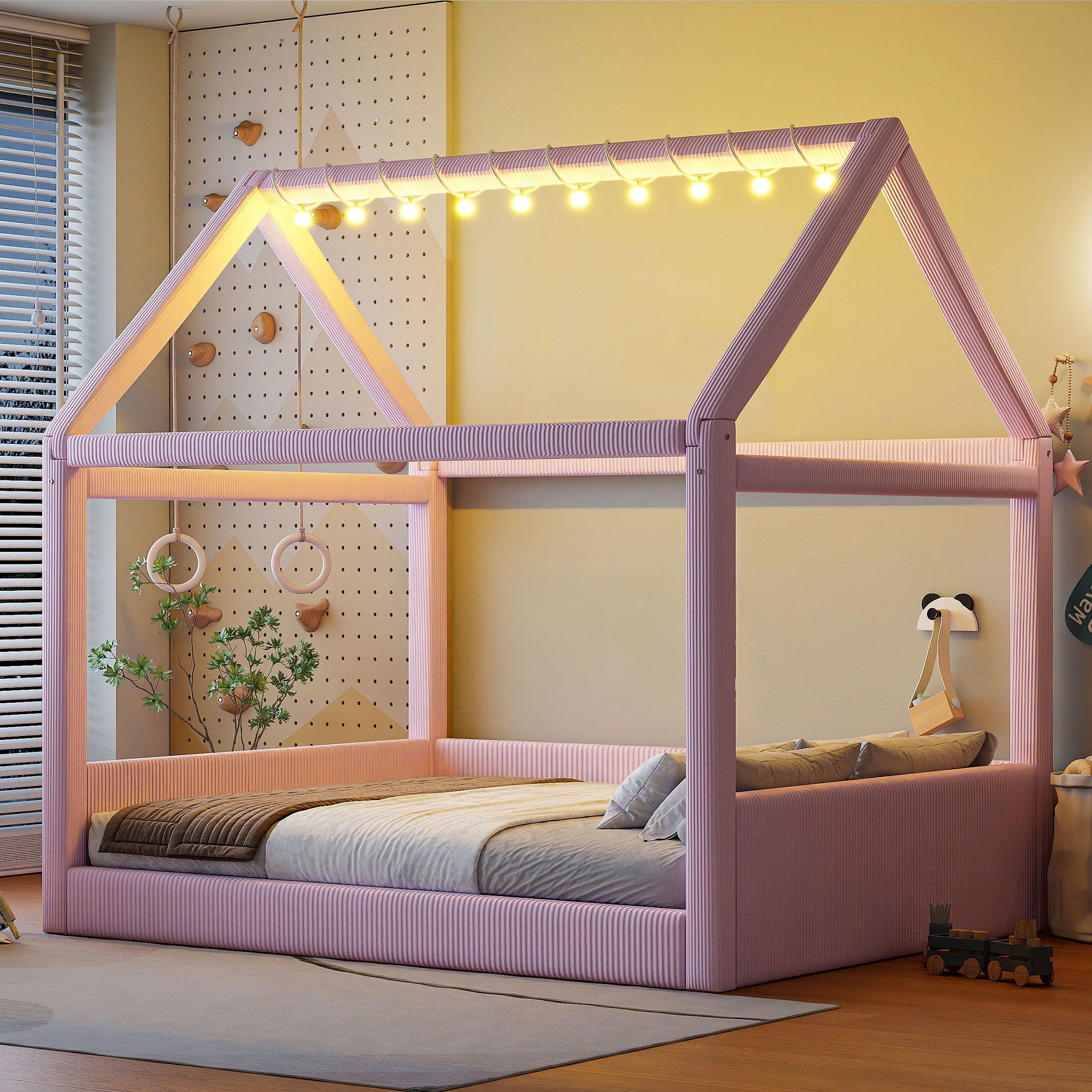 Upholstered House Style Daybed With LED Light Strips