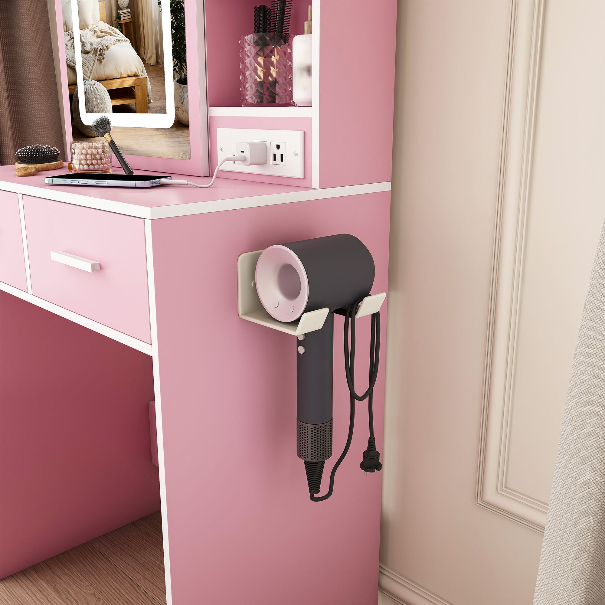Small Makeup Vanity Desk With Adjustable LED Lights