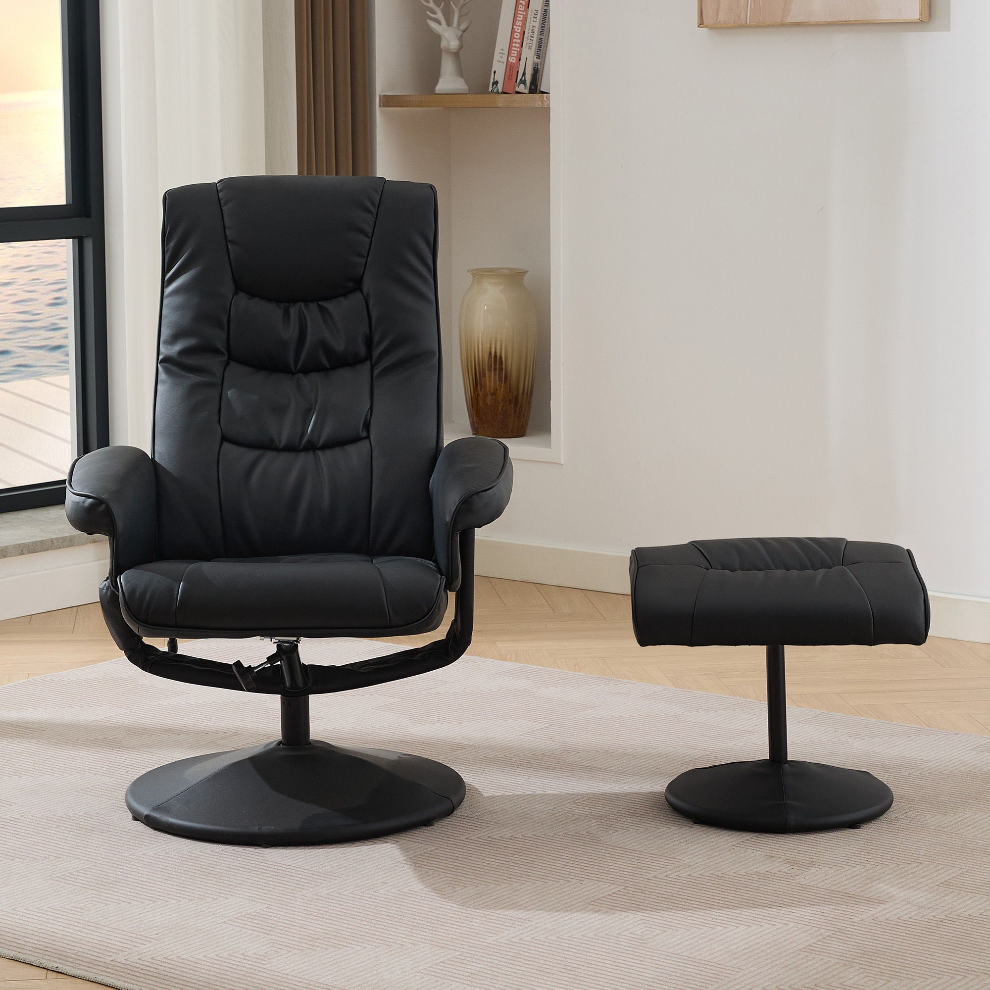 Recliner Chair With Ottoman, 360° Swivel Massage Lounge Chair With 5-Point Vibration & Heated Seat