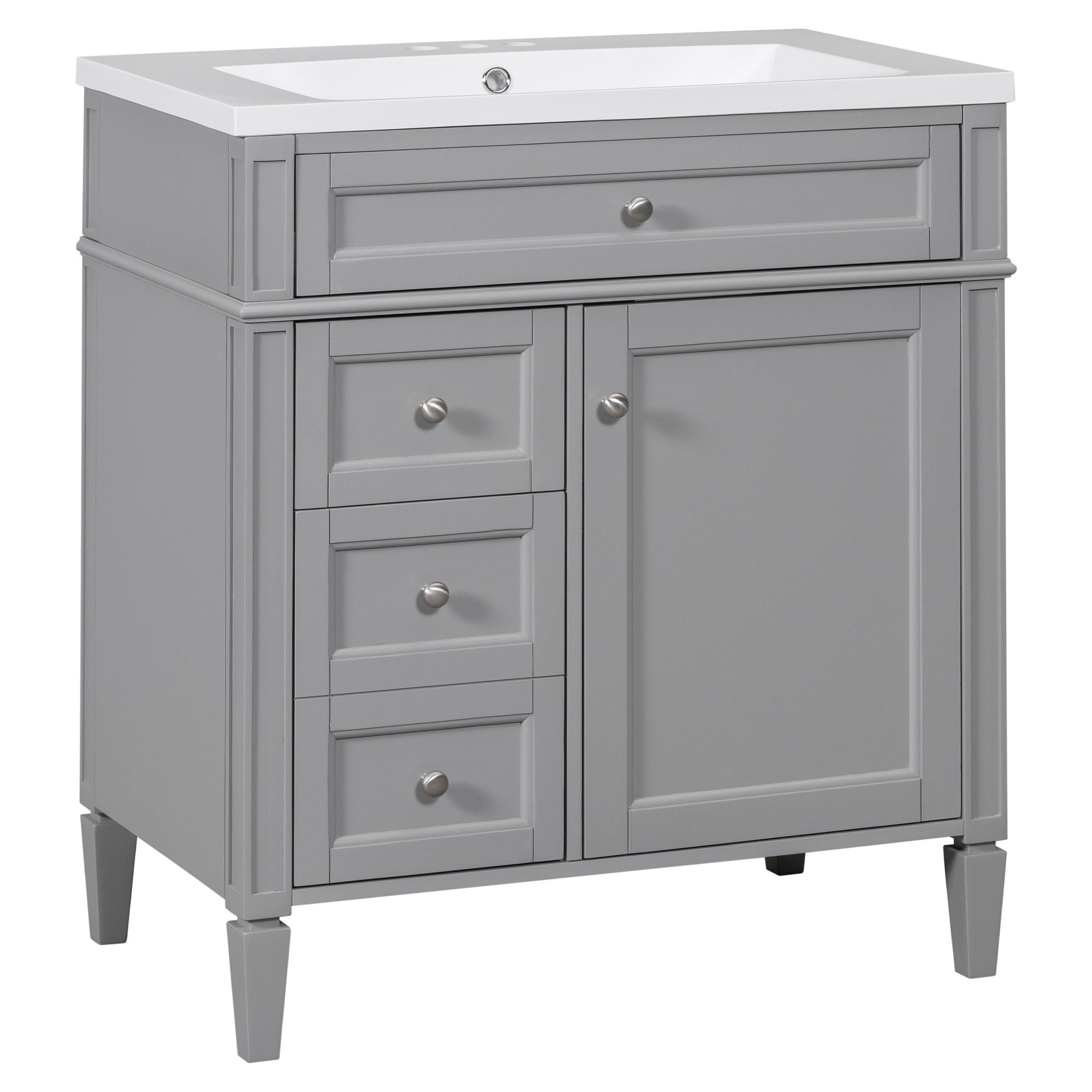 Bathroom Vanity With Top Sink, 2 Drawers And Tip Out Drawer, Rectangular Design