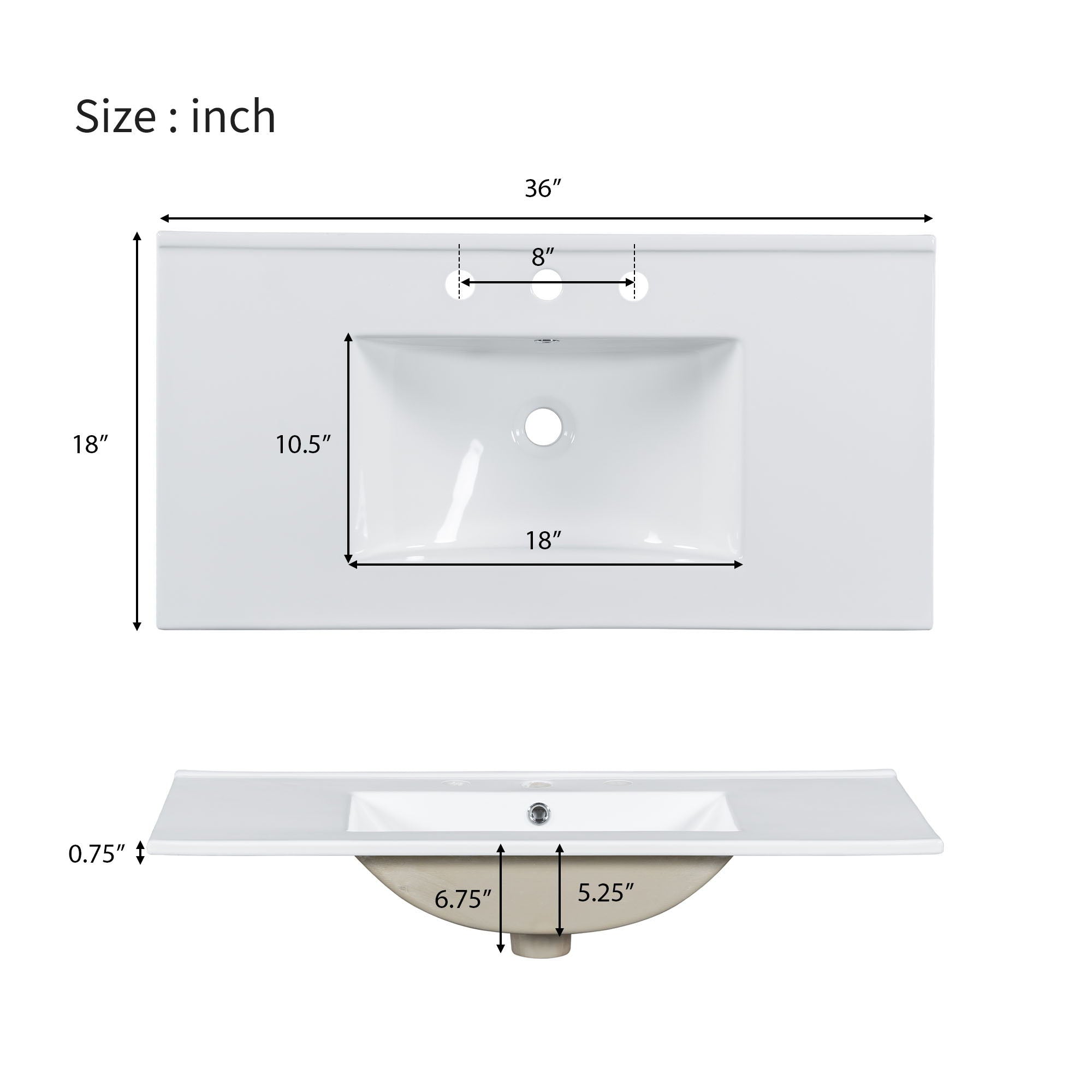 Modern Bathroom Vanity With Ceramic Sink, Soft Close Doors, Adjustable Shelves