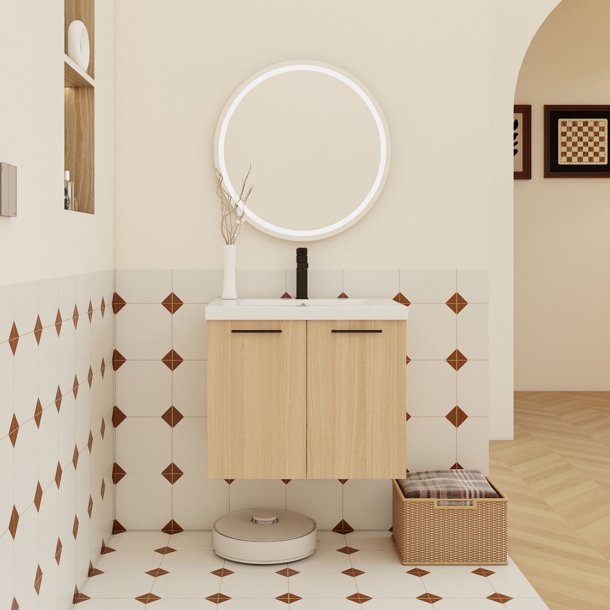 Floating Bathroom Vanity With Sink, Wall Mounted Double Door Storage